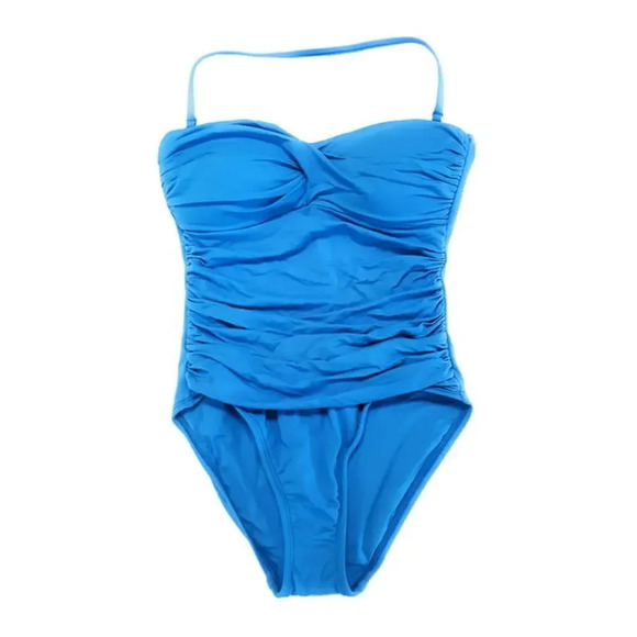 La Blanca Island Goddess Ruched Front Bandeau One Swimsuit Royal Blue Sz 8 - Picture 1 of 9